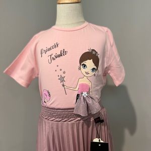 Girls Light Pink T Shirt Round Neck With Princess Twinkle Design